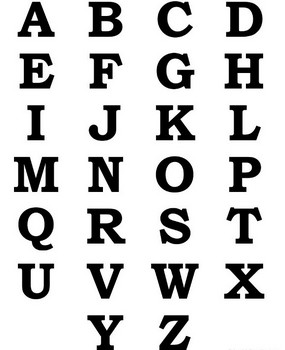 The alphabet with black letters on a white background.